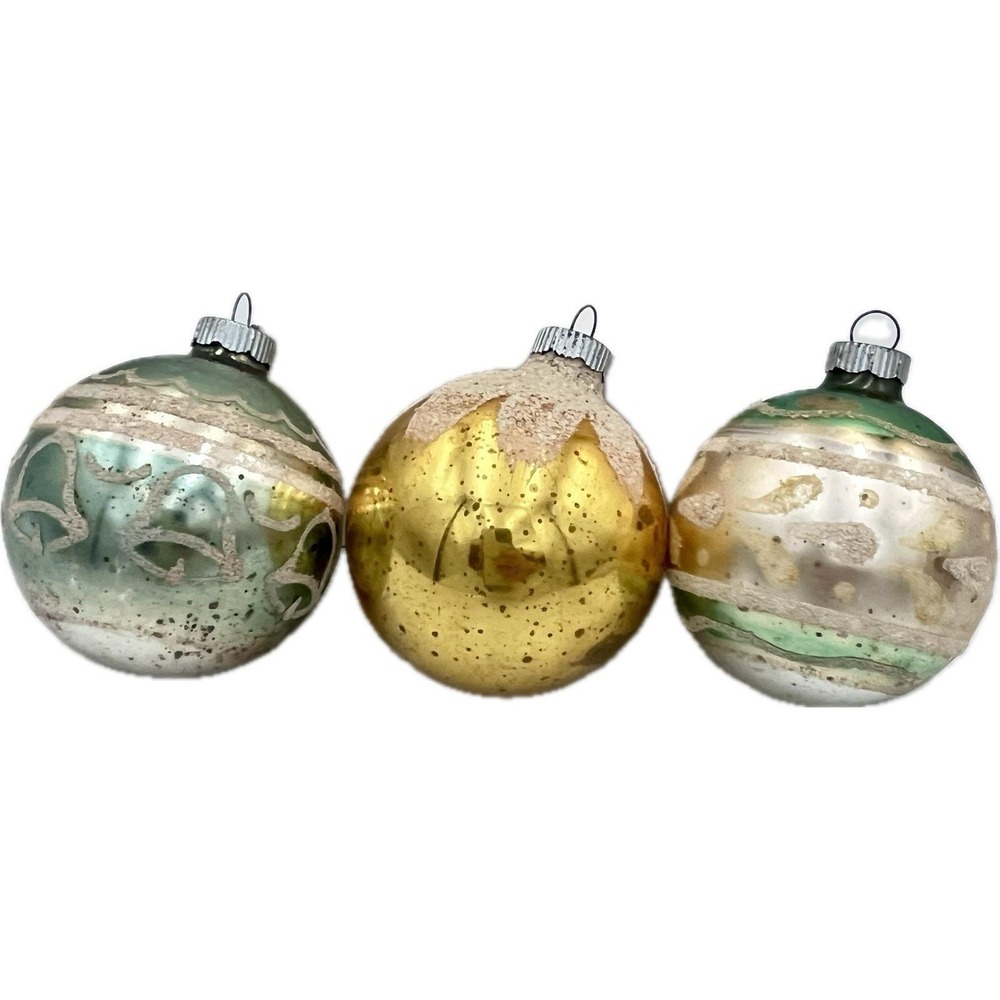 Vintage SHINY BRITE Christmas Ornaments Stencil Mica Glitter Lot Of 3